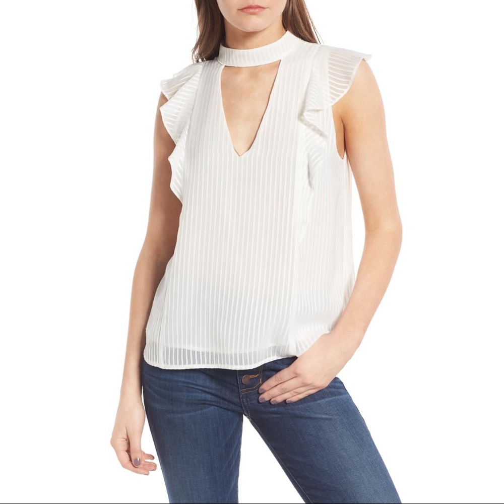 ASTR The Label Ruffle Sleeve Choker Top